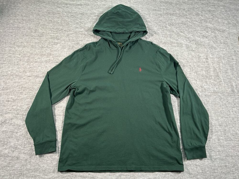Polo Ralph Lauren Hooded Shirt Mens Extra Large Green Cotton Pullover Red Pony